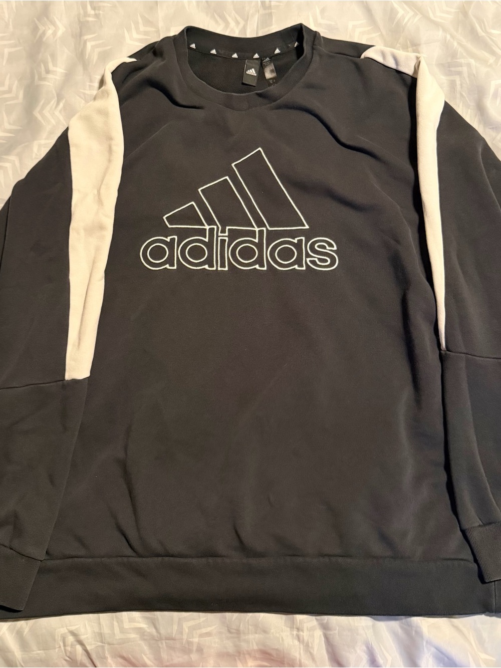adidas Black Crewneck Sweatshirt with Light Gray Shoulder Stripes